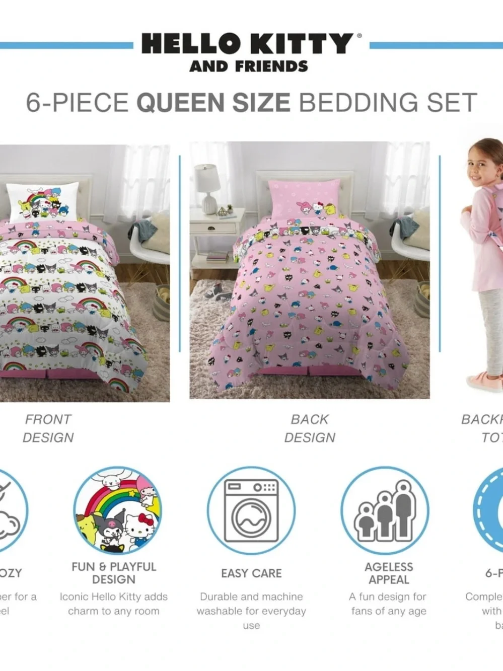 Hello Kitty Pink Rainbow Character Comforter Set